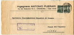 1944-RSI Piego Affrancato Con Due 25c. Monumenti Distrutti Bollo Violaceo Di Pro - Marcophilia