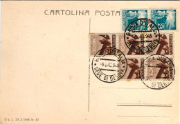 1946-cartolina Prestito Della Ricostruzione Affrancata Blocco Di Cinque Del 10c. - 1946-60: Marcophilia