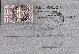 1947-coppia Pacchi Postali L.1 (raro Uso Come Segnatasse) Su Cartolina Bancaria  - 1946-60: Poststempel