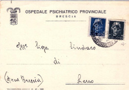 1946-cartolina Ospedale Pschiatrico Provinciale Brescia Affrancata 15c.+35c.Impe - 1946-60: Poststempel