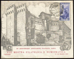 1957-cartolina Speciale VIII^mostra Filatelica E IV Numismatica Di Cagliari Affr - Expositions