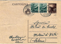 1946-cartolina Postale L.1,20 Fiaccola Con Affrancatura Aggiunta Coppia L.1 Demo - 1946-60: Marcofilie