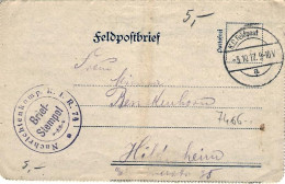 1917-Germania Biglietto Postale Con Bollo Di Posta Militare - Cartas & Documentos