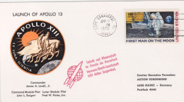 1970-U.S.A. Launch Of Apollo 13 E Bollo Rosso Tecknik Und Wissenschaft Im Dienst - 3c. 1961-... Cartas & Documentos