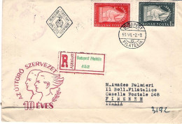 1956-Ungheria Hungary Magyar Lettera Raccomandata Illustrata Diretta In Italia A - Poststempel (Marcophilie)