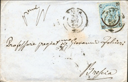 1865-lettera Affr. 20c. Su 15c. Ferro Di Cavallo I^ Tipo , Ben Centrato, Annullo - Marcophilia