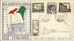 1958-Italia S.3 Valori La Costituzione Italiana Su Fdc Raccomandata - FDC