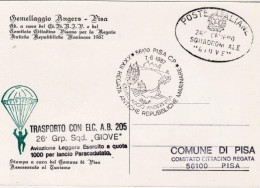 1987-gemellaggio Angers Pisa Lancio Paracadutato Trasporto Con Elicottero AB 205 - Poste Aérienne