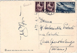 1948-cartolina Golfo Tigullio Affrancata Coppia L.2 Democratica+posta Aerea L.1  - 1946-60: Marcofilie
