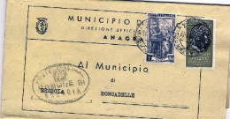 1957-piego Municipale Affrancato Italia Al Lavoro L.1+Ovidio L.25,rispedizione D - 1946-60: Marcofilie