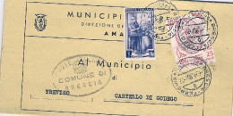 1957-piego Municipale Affrancato Italia Al Lavoro L.1+Onu L.25,rispedizione Da C - 1946-60: Marcophilia