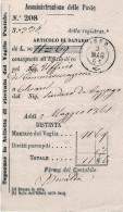 1861-ricevuta Vaglia Postale Con Annullo A Doppio Cerchio Iseo 2 Maggio - Marcophilia