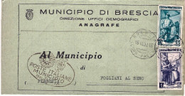 1952-piego Municipale Affrancato In Spedizione L.1+L.12 Italia Al Lavoro Ed Risp - 1946-60: Marcophilia