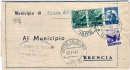 1948-piego Municipale Reana Del Rojale Affrancato In Spedizione L.8 Democratica  - 1946-60: Marcophilia