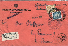 1959-busta Raccomandata Con Tassa A Carico Del Destinatario Espletata Con Segnat - 1946-60: Marcophilie