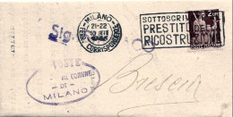 1946-cat.Sassone Euro 50 Piego Affr. L.2 Democratica Isolato (lettera Tra Sindac - 1946-60: Marcophilie