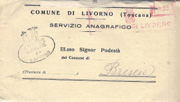 1944-RSI Piego Comunale Con Affrancatura Meccanica Rossa Municipio Di Livorno 25 - Frankeermachines (EMA)