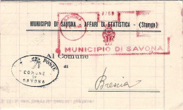 1946-piego Comunale Affrancatura Meccanica Rossa Del Comune Di Savona L.1 - Frankeermachines (EMA)