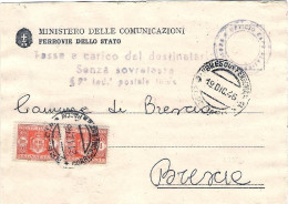 1946-cartoncino Al Ministero Delle Comunicazioni Ferrovie Dello Stato Con Tassa  - 1946-60: Marcophilie