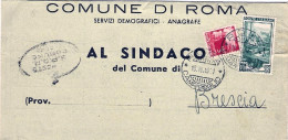 1951-piego Comunale Affrancato L.3 Democratica+L.10 Italia Al Lavoro Annullo Rom - 1946-60: Marcophilie