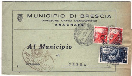 1951-piego Municipale Affrancato L.15 Italia Al Lavoro Isolato E In Rispedizione - 1946-60: Marcophilie