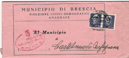 1945-piego Municipale Affrancato Coppia 50c. Turrita Annullo Brescia Ferrovia A - Marcophilie