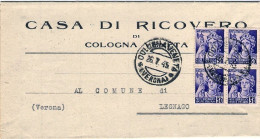 1945-piego Affr. Quartina 50c. Monumenti Distrutti Annullo Cologna Veneta Verona - Marcophilia