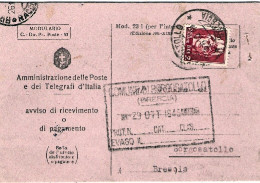 1945-avviso Di Ricevimento Affrancato L.2 Imperiale Senza Fasci Emissione Di Nov - Storia Postale