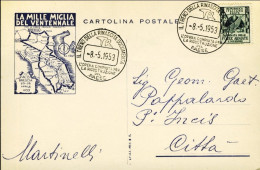 1953-Le Mille Miglia Del Ventennale Cartolina Viaggiata Annullo "Il Treno Della  - Manifestations