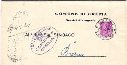 1957-piego Comunale Affrancato L.3 10 Siracusana Isolato Annullo Di Crema Cremon - 1946-60: Marcofilie