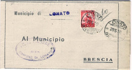 1950-piego Municipale Da Brescia Affrancato L.10 Arancio Democratica Isolato Ed  - 1946-60: Marcophilie