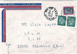 1988-busta Per Via Aerea Da Ile De La Reunion, Tassata In Arrivo A Prevalle Bres - 1981-90: Storia Postale