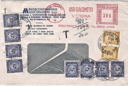 1987-busta Con Affrancatura Meccanica Rossa L.380 Tassata Con Due Strisce Di Qua - Franking Machines (EMA)