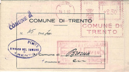 1950-piego Comunale Con Affrancatura Meccanica Rossa Del Comune Di Trento L.2,50 - Maschinenstempel (EMA)