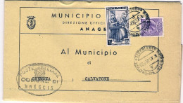 1957-piego Municipale Da Brescia Affrancato L.1 Italia Al Lavoro+L.25 Siracusana - 1946-60: Marcophilie
