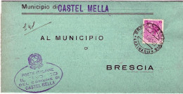 1957-cat.Sassone Euro 30 Piego Municipale Da Castel Mella Affrancata L.13 Siracu - 1946-60: Marcofilia