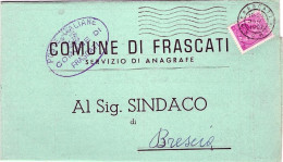 1957-cat.Sassone Euro 30 Piego Comunale Da Frascati Affrancato L.13 Siracusana I - 1946-60: Marcophilie