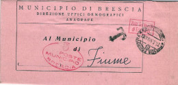 1944-RSI Piego Comunale Spedito Da Brescia Con Bollo Rosso Zona Sprovvista Di Fr - Machines à Affranchir (EMA)