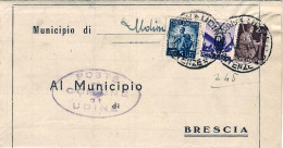 1949-piego Comunale Affrancato 50c.+L.2+L.5 Democratica Annullo Udine E Rispediz - 1946-60: Marcophilia