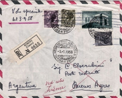 1958-busta Raccomandata Diretta A Fermo Posta In Buenos Aires, Volo Speciale Ali - Airmail