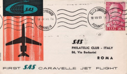 1959-Grecia Cat.Pellegrini N.1011 Euro 70, SAS I^volo Caravelle Atene-Roma Del 1 - Storia Postale