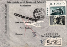 1958-busta Raccomandata Diretta A Asuncion Paraguay, Volo Speciale Alitalia Roma - Correo Aéreo