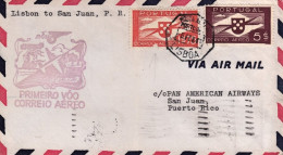 1941-Portogallo I Flight Cover Lisbon-San Juan Puerto Rico Del 6 Feb. (un Franco - Marcophilie