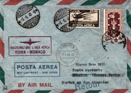 1949-cat.Pellegrini N.299 Euro 150, I^volo Inaugurazione Roma Monaco Linea Aerea - Correo Aéreo