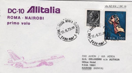 1973-affrancato L.5+L.150 I^volo Alitalia DC10 Roma-Nairobi - Poste Aérienne