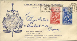 1954-Italia S.2 Valori Su Fdc 23^ Assemblea Generale Dell'Interpol, Viaggiata - FDC