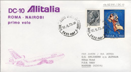 1973-affrancata L.5+L.150 I^volo Alitalia DC10 Roma-Nairobi, Al Verso Bollo D'ar - Poste Aérienne