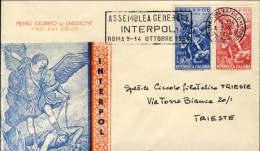 1954-Italia S.2 Valori Su Fdc 23^ Assemblea Generale Dell'Interpol - FDC