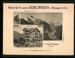 Vertreterkarte Wengen, Hotel & Pension Edelweiss, Inh. E. Marti, Blick Auf Das Hotel Mit Alpenpanorama  - Non Classificati