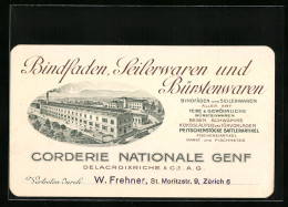 Vertreterkarte Genf, Bindfaden, Seilerwafen Und Bürstenwaren Fabrik Corderie Nationale, Delacroixriche & Cie. A.G., W  - Non Classificati